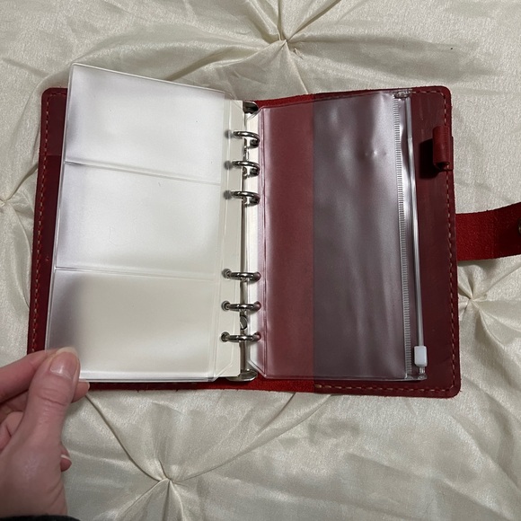 Wine color leather 6 ring wallet agenda planner - Picture 7 of 9